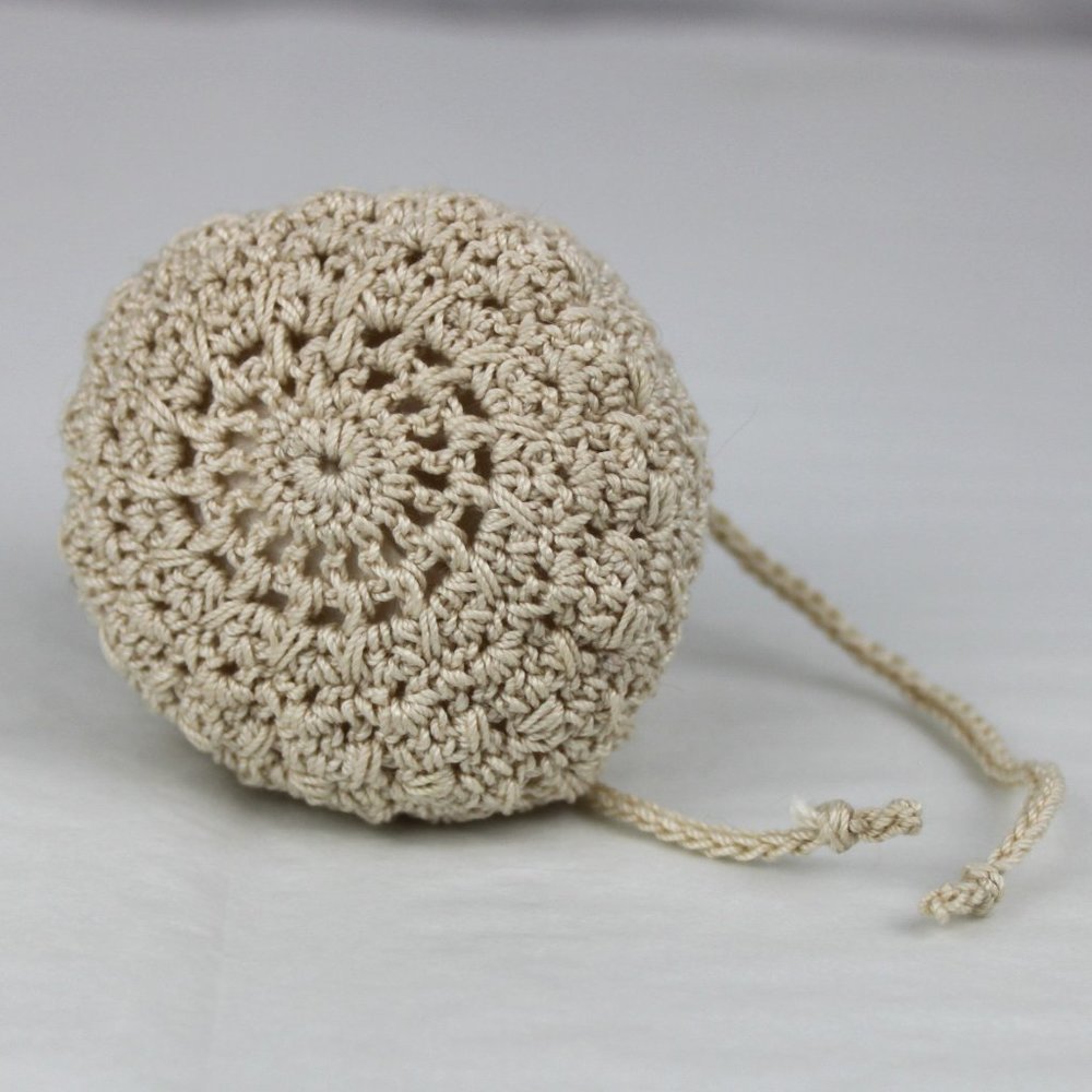 Mini Cream Crocheted Drawstring Pouch Very Small Bag - Picture 4 of 5
